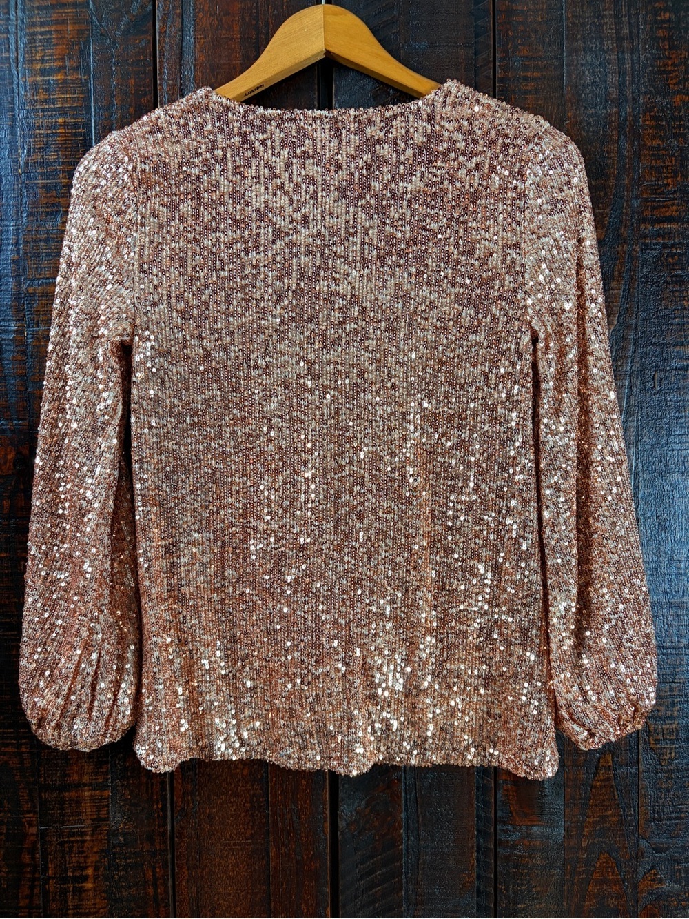 Cable & Gauge Sequin Twist Front V-Neck Top - Rose Gold Elegant Party XS - Picture 7 of 7